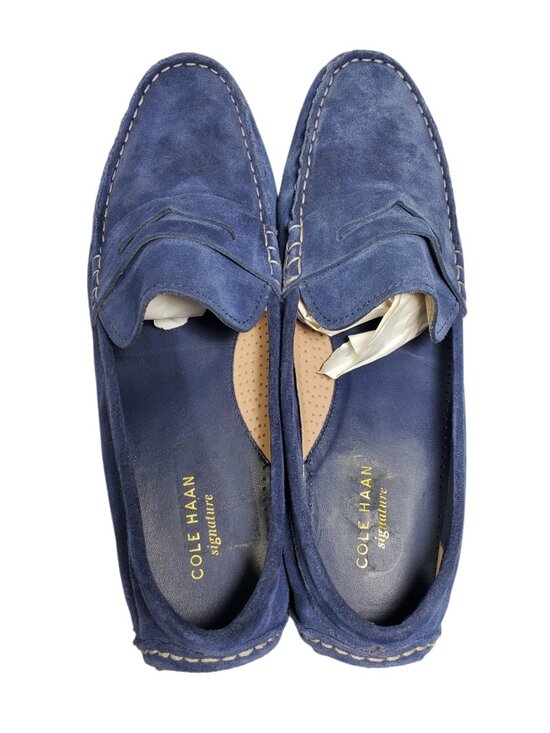 Cole Haan Kelson Penny Loafer Men\'s 13 Blue Suede Leather Driving Shoes Slip-On